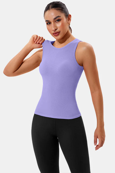 Purple High Neck Full Back Seamless Tight Fit Ribbed